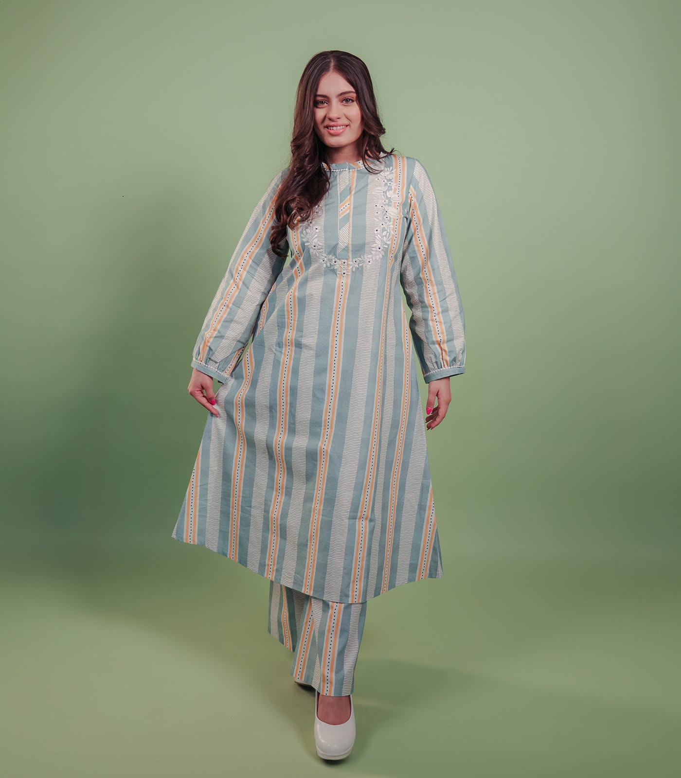 Printed Striped Kurta Set