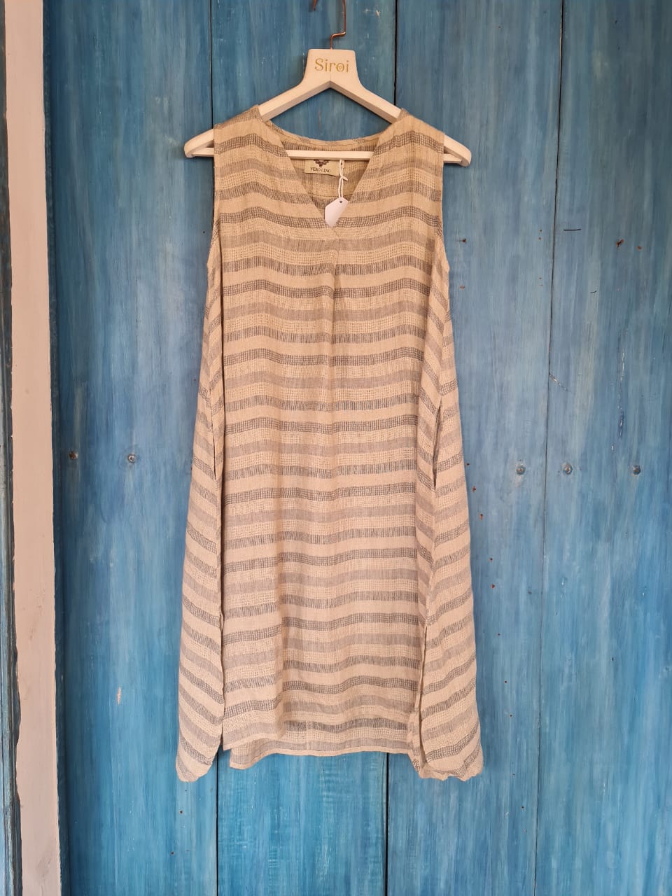 V Neck Oxford Weave Shift Dress
