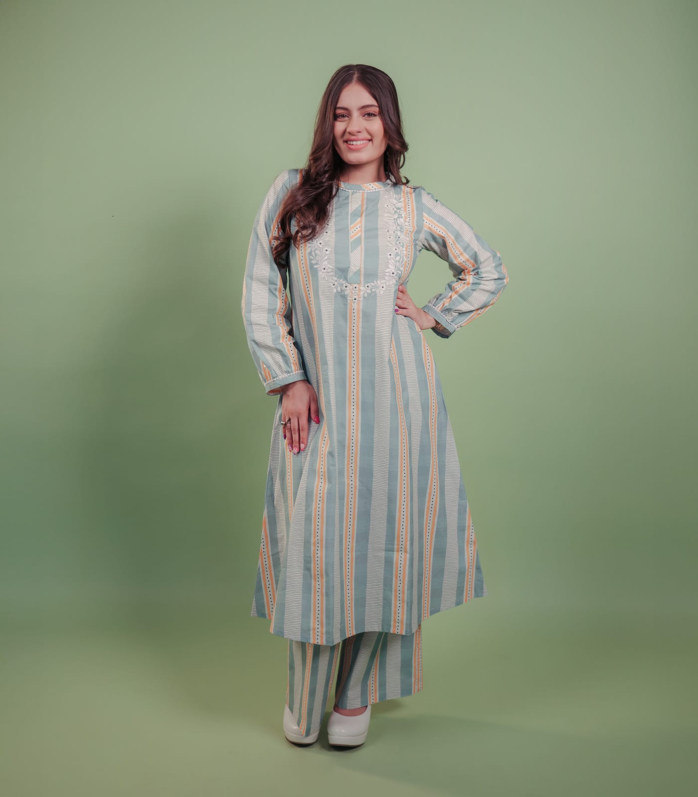 Printed Striped Kurta Set