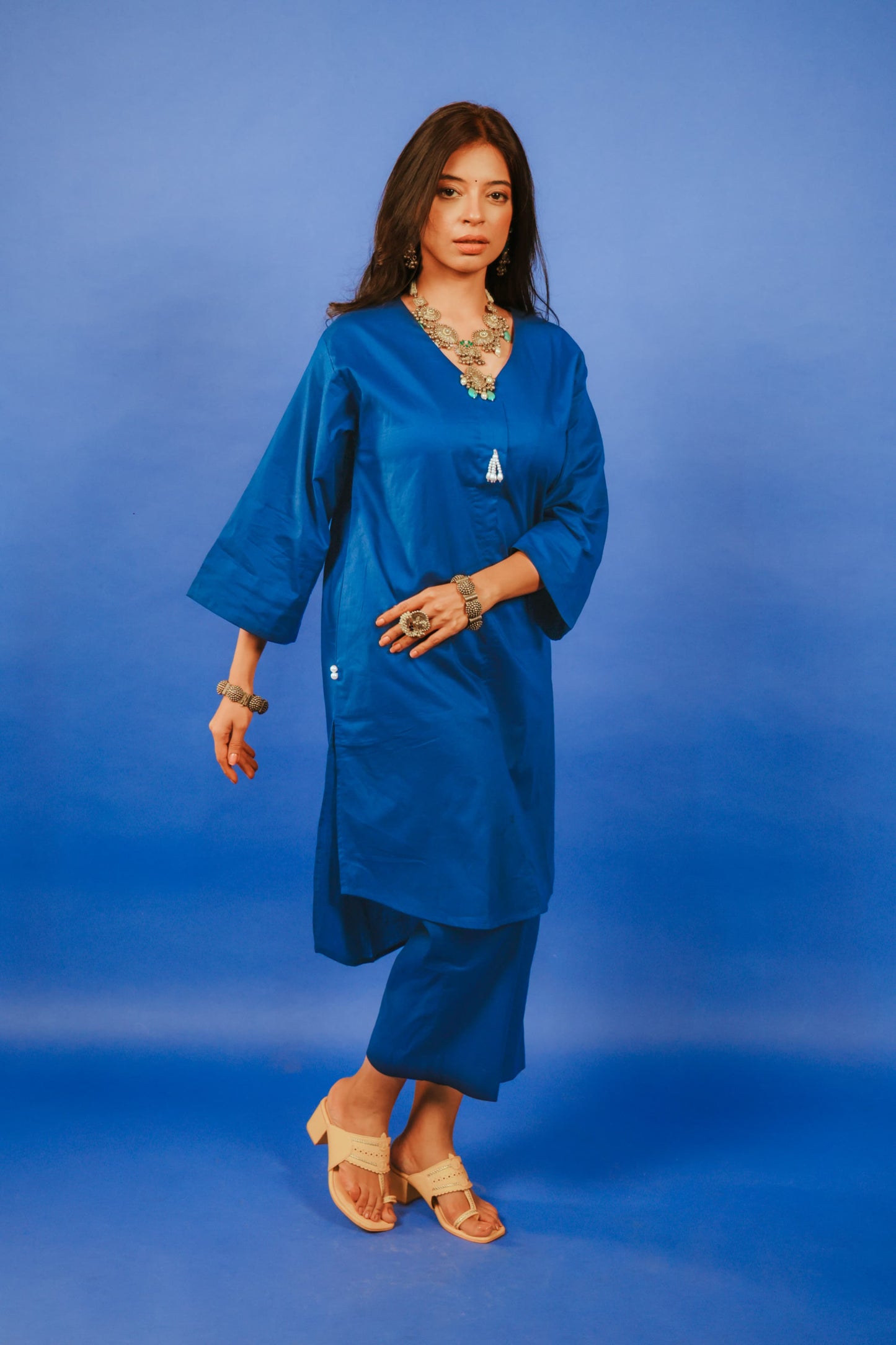 ROYAL BLUE LAWN LONG CO-ORD SET