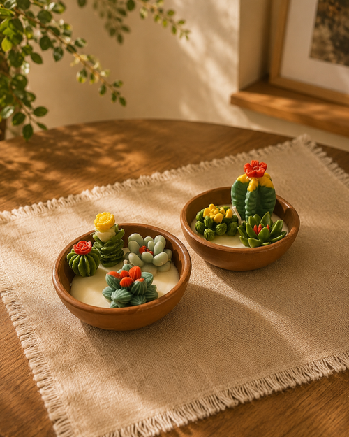 Cactus Candle In A Terracotta Bowl | Succulent Shaped Candles