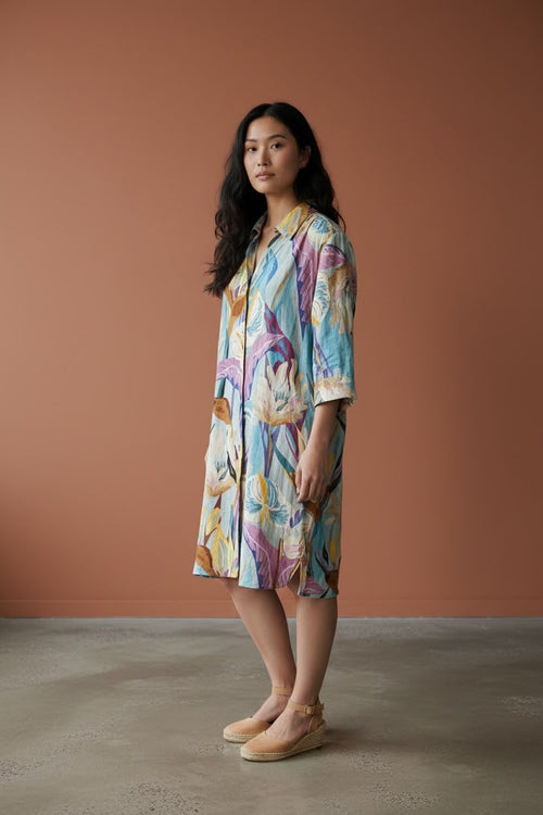 Floral Abstract Printed Shirt Dress