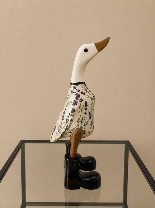 White Floral design wooden Duck