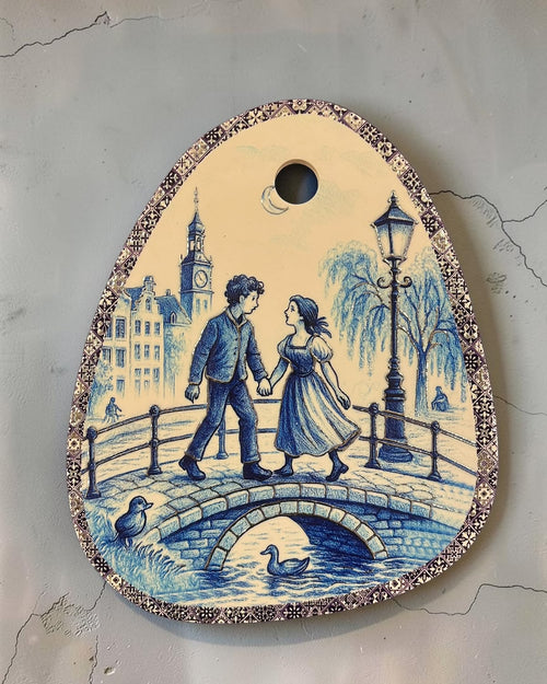 Oval Shape Blue and White Wall Plaque
