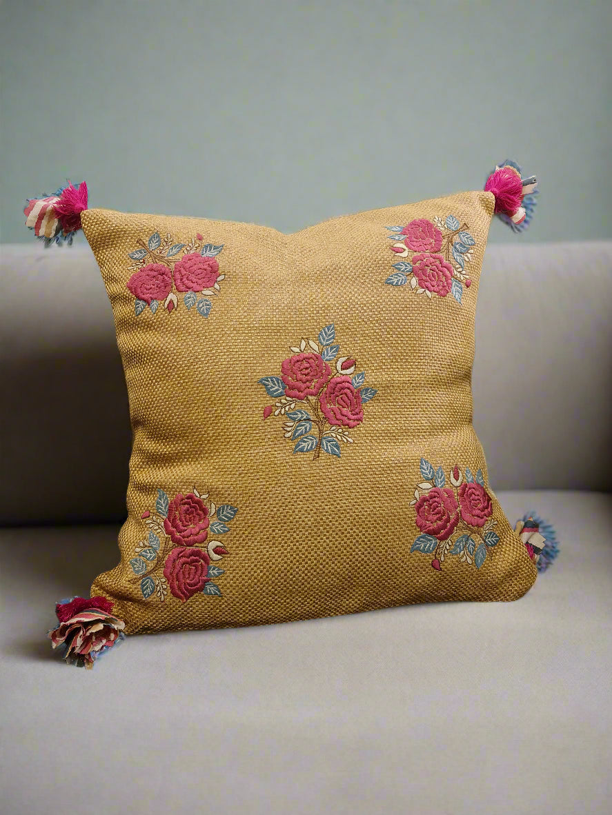 Cushion Cover with Rose Embro