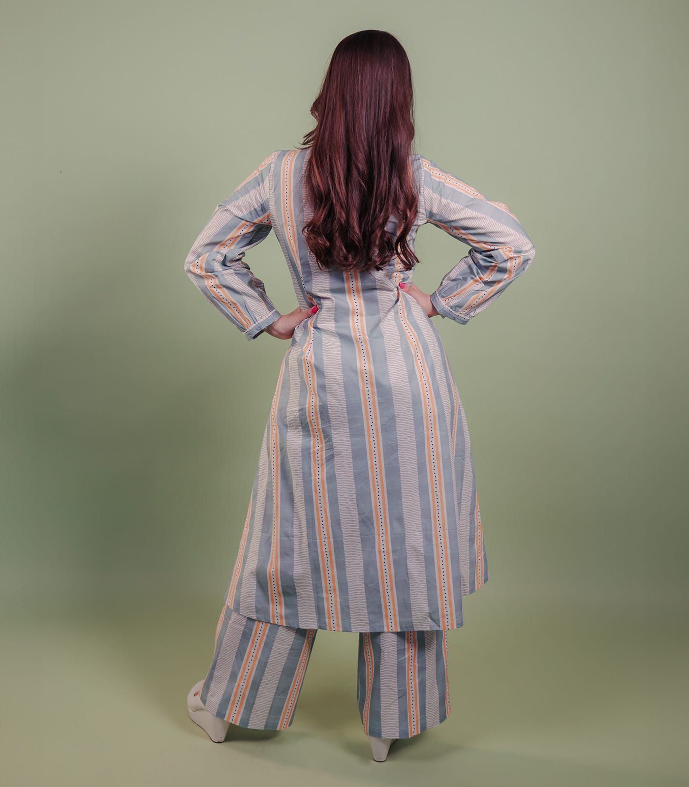Printed Striped Kurta Set