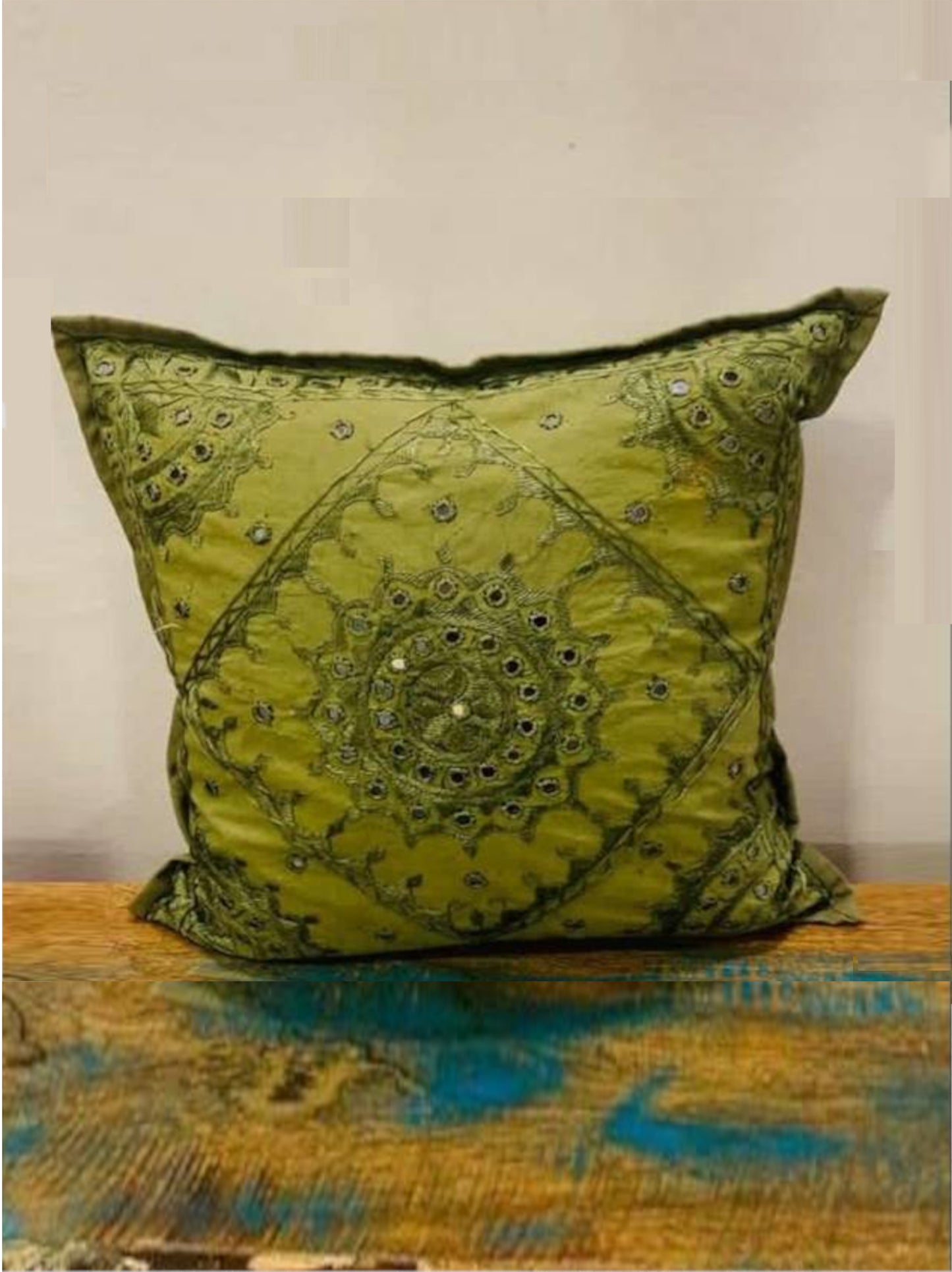 Miirror Work Embroidered Cushion