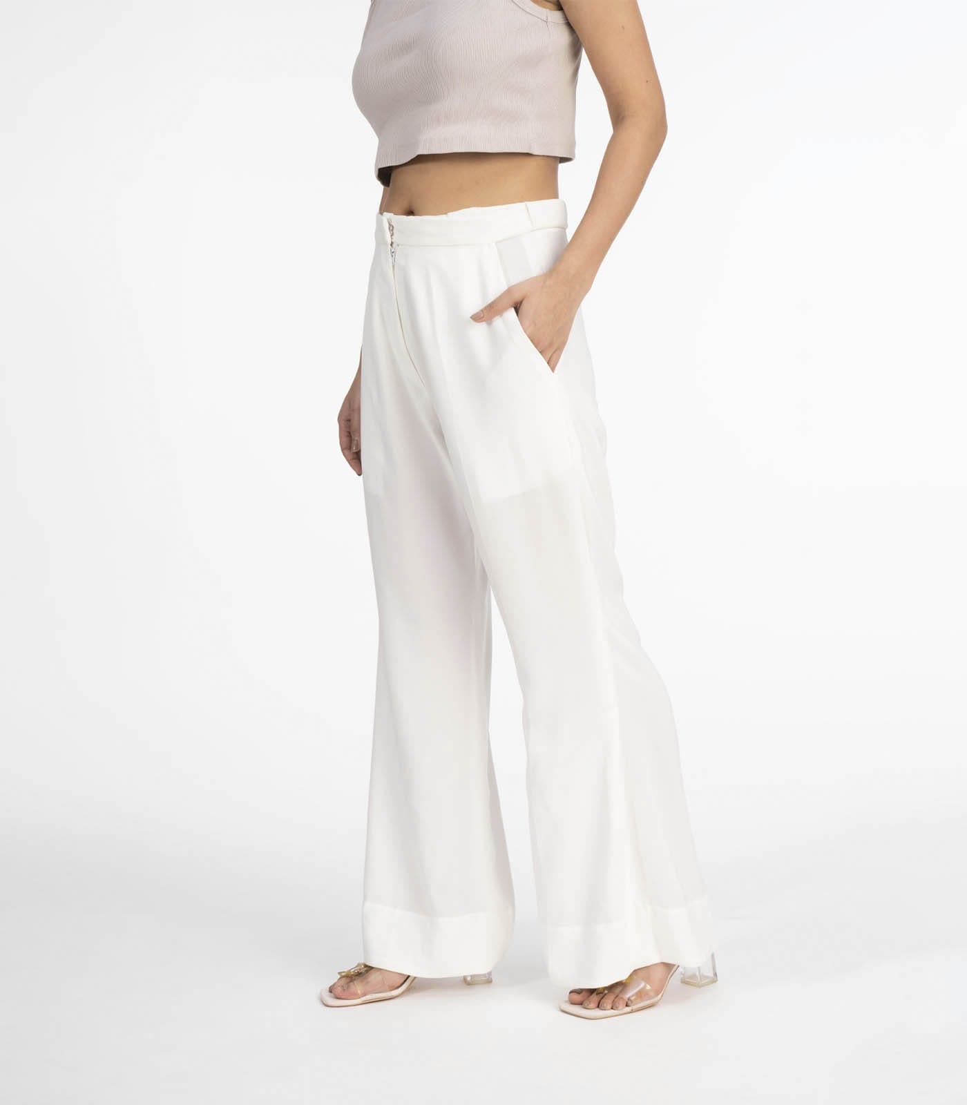White Zip & elasticated waist pant