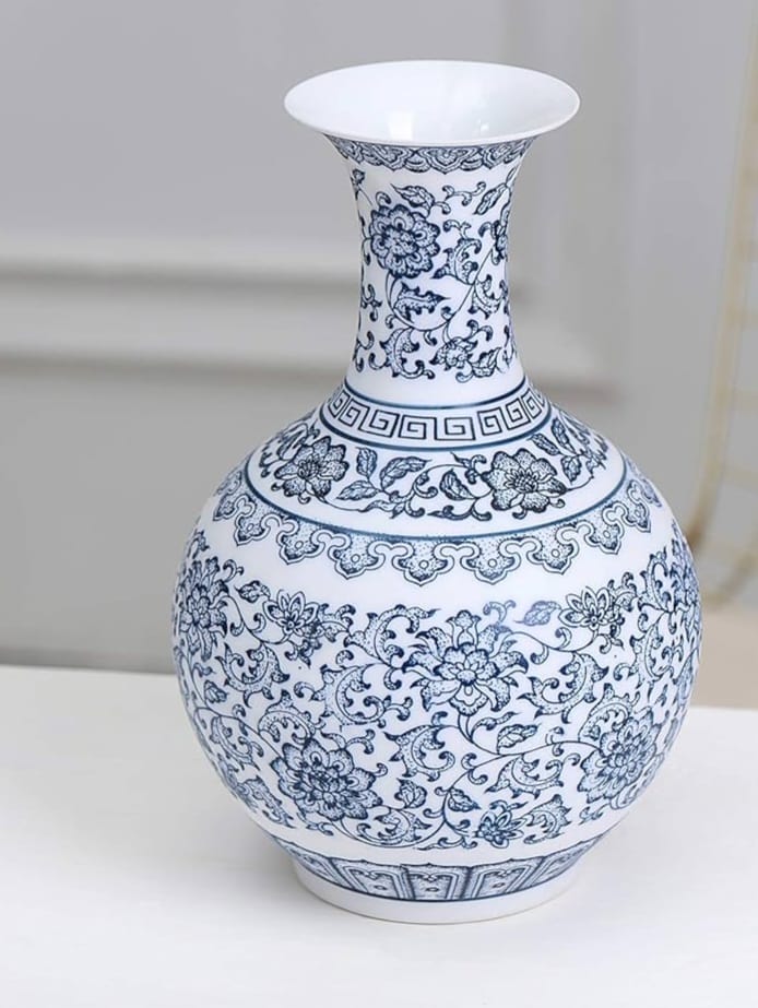 Blue Pottery White Vase
