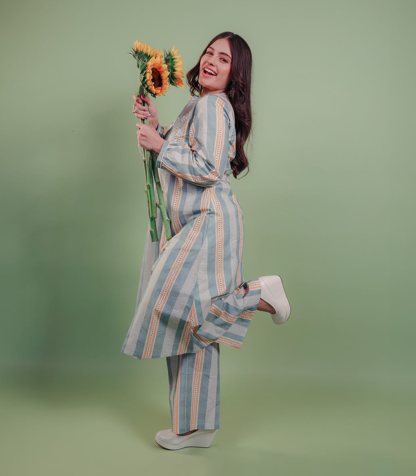 Printed Striped Kurta Set