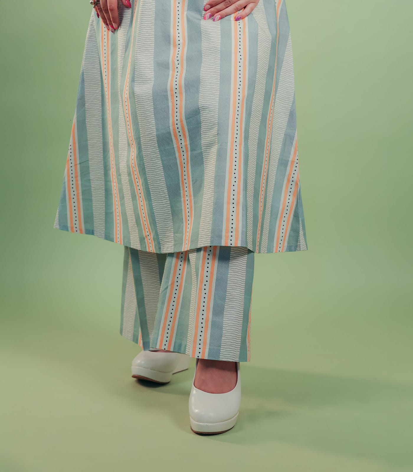 Printed Striped Kurta Set