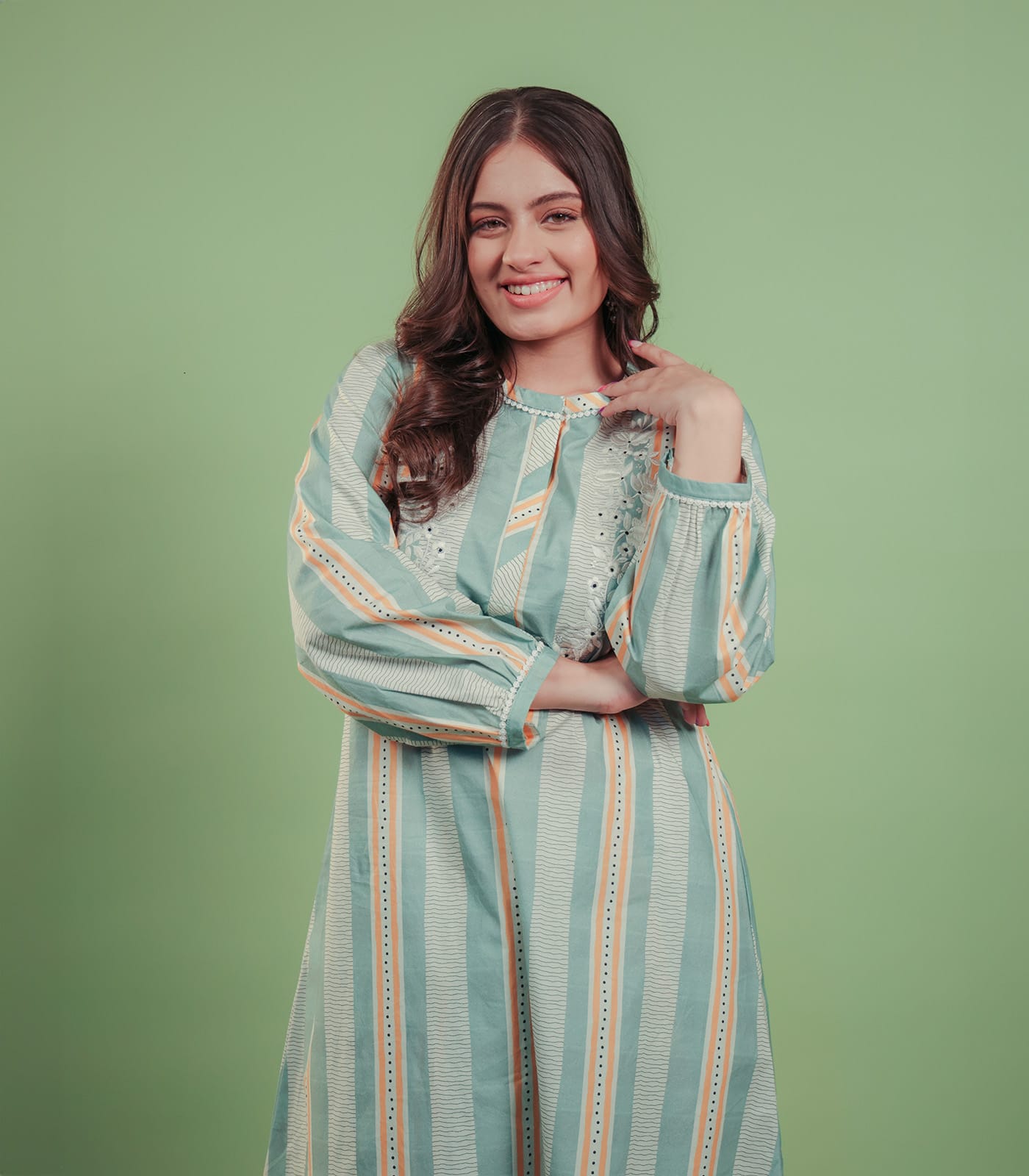 Printed Striped Kurta Set