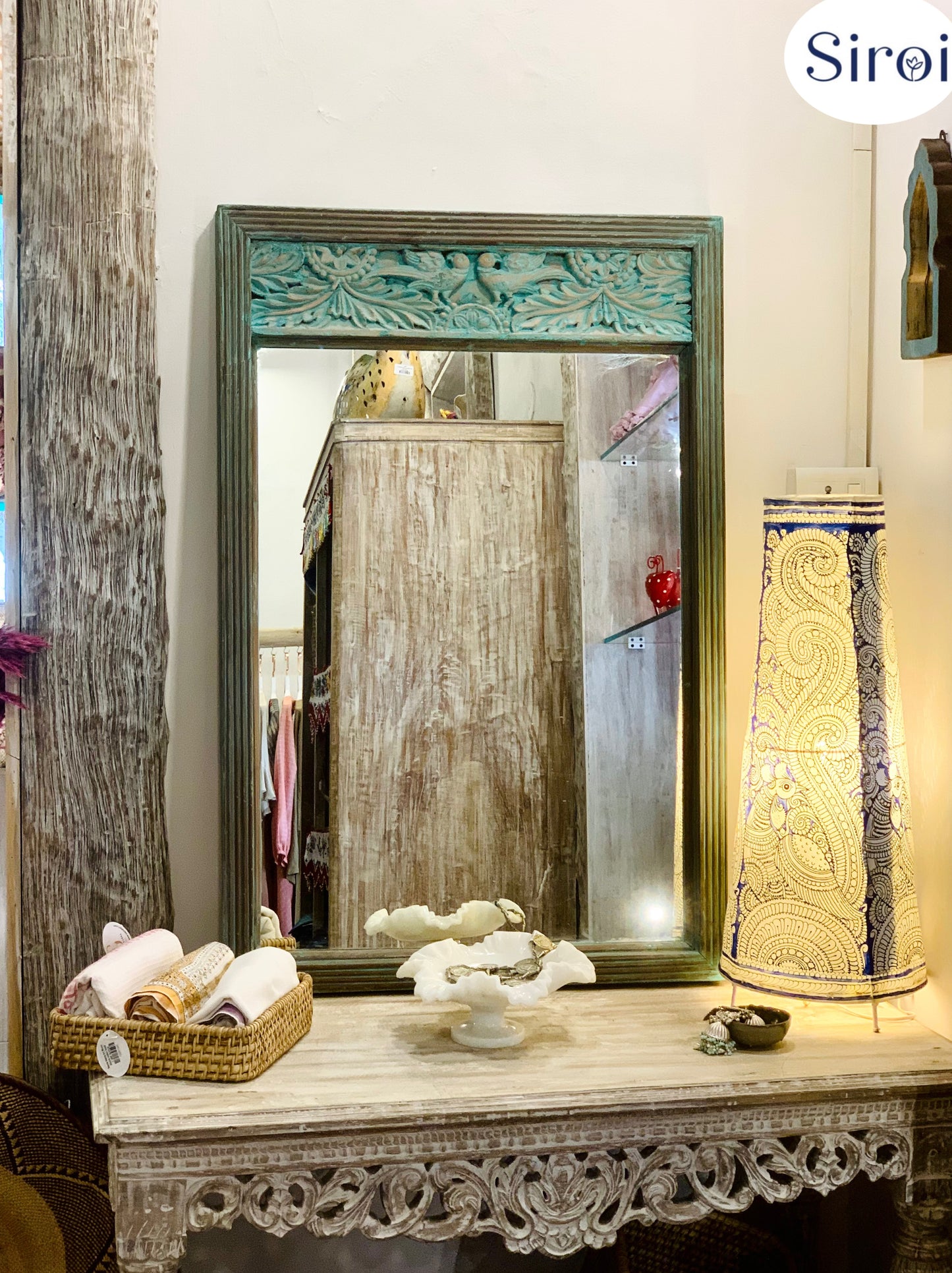 Mirror with Carved Parrot Panel