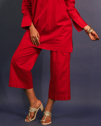 Red Lawn Short Kurta & Chikankari Pants