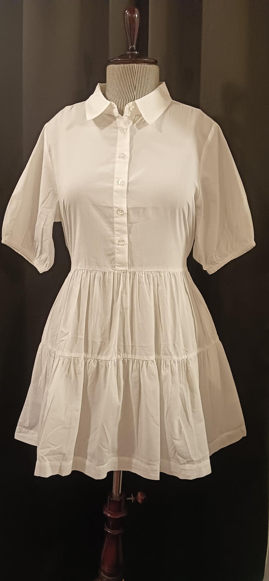 Tiered Cotton Dress-White