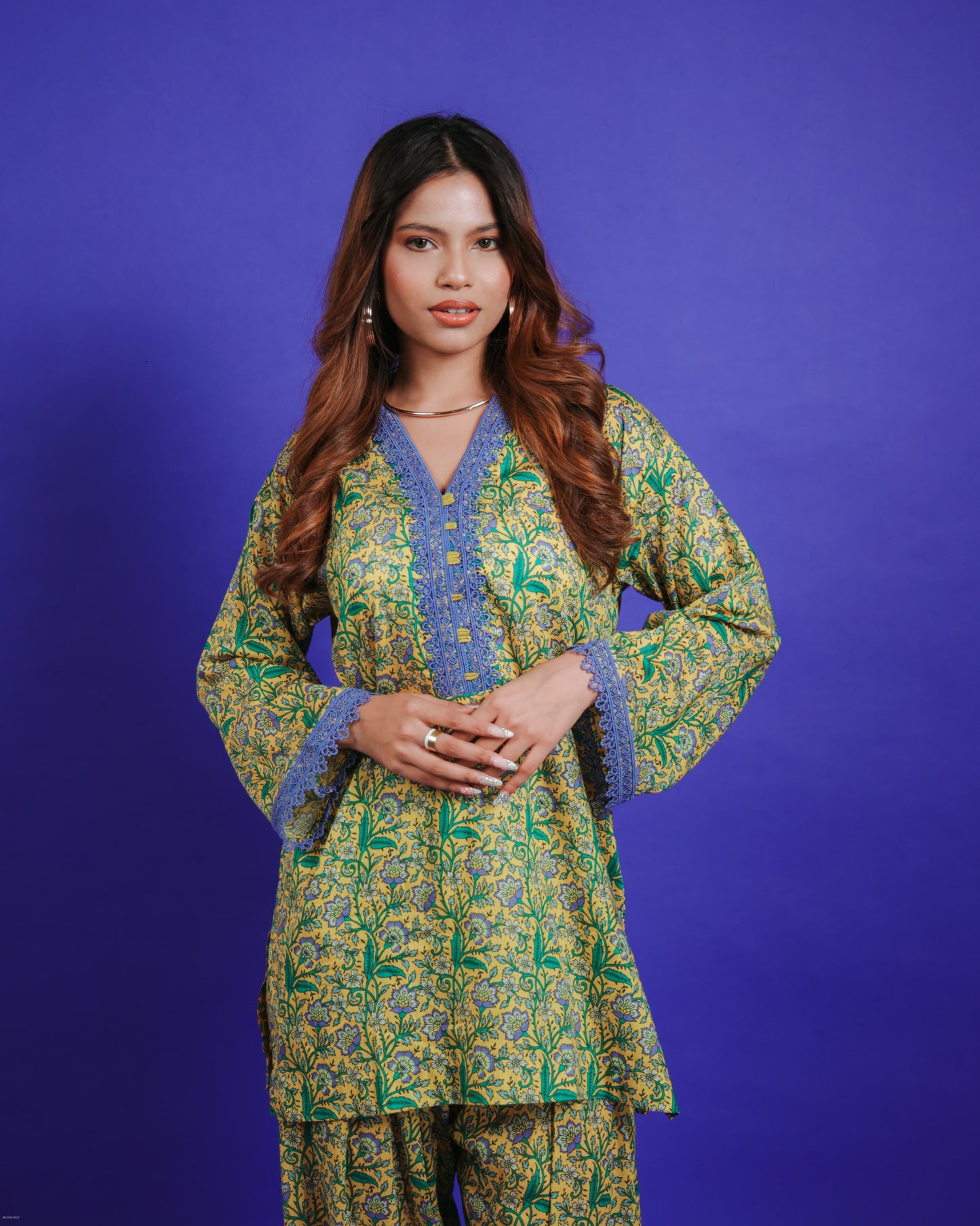 LIME YELLOW PRINTED SHORT KURTA SET