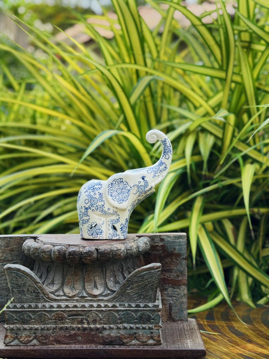 small blue pottery elephant