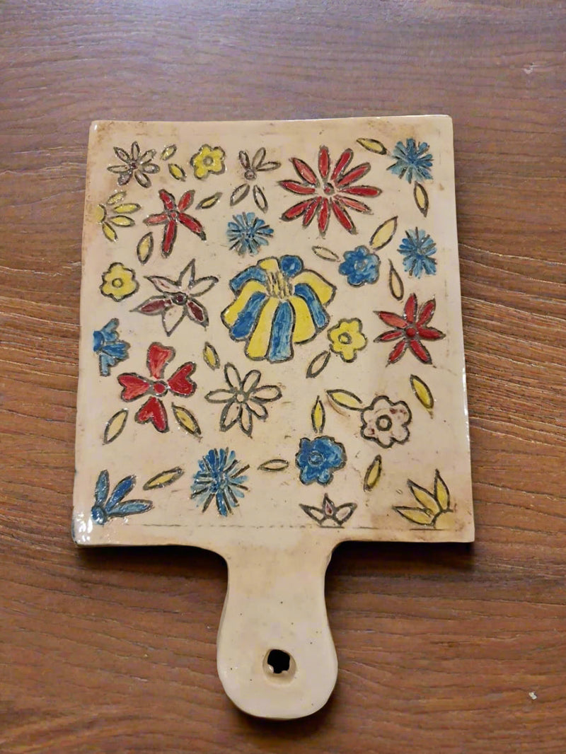 Hand-Painted Floral Ceramic Serving Board