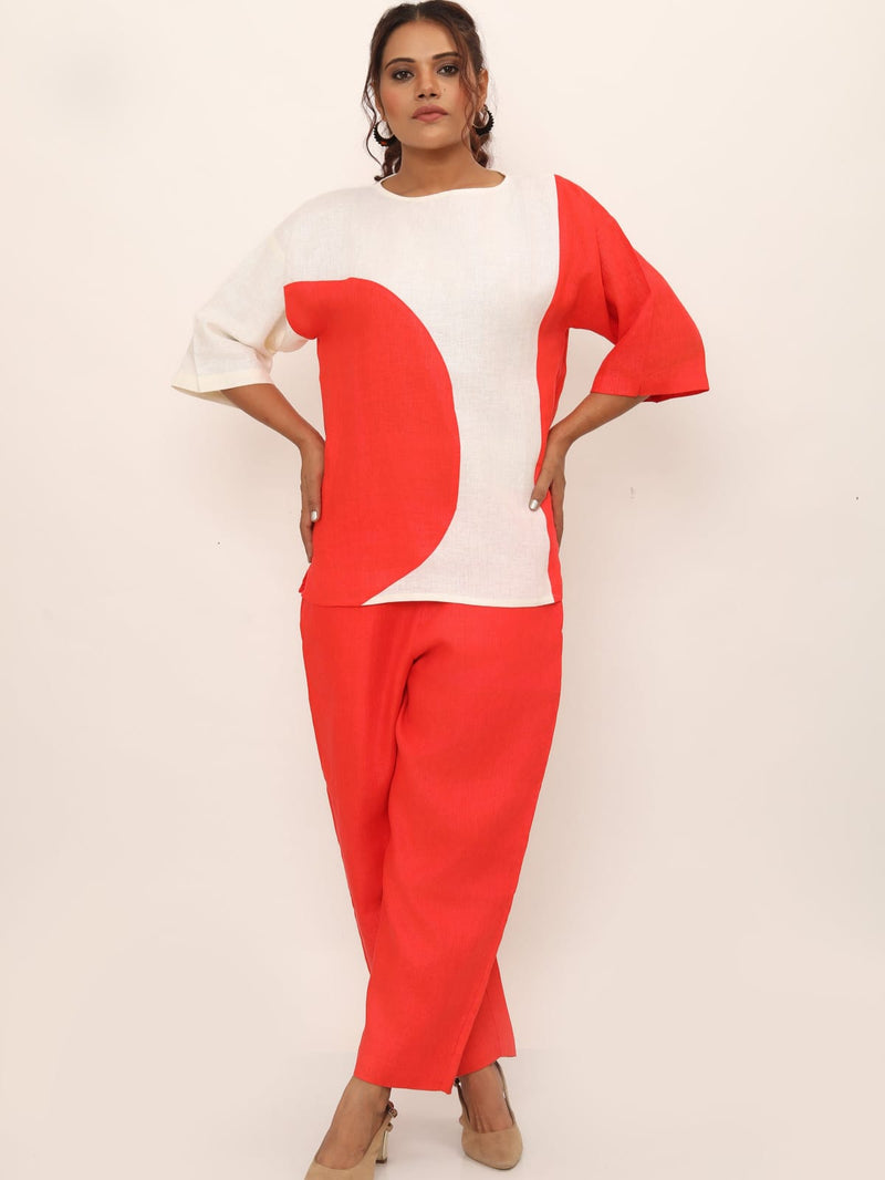 Red & White Linen Co-Ord Set