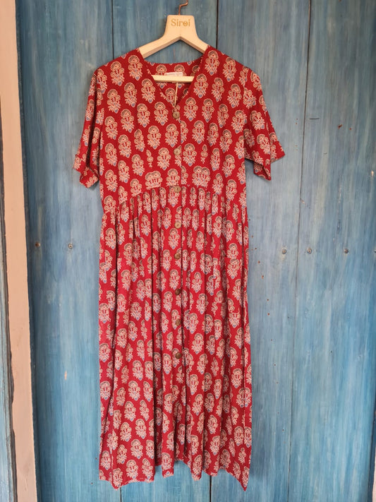 Red Ajrakh Print Dress