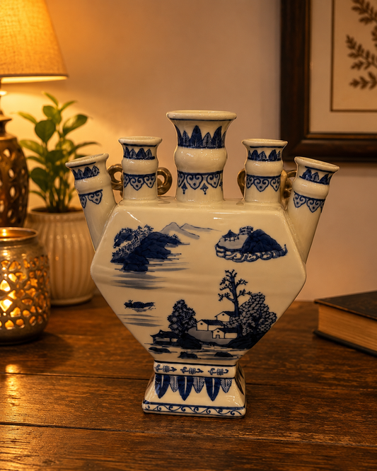 Blue Serenity Multi-Neck Ceramic Vase