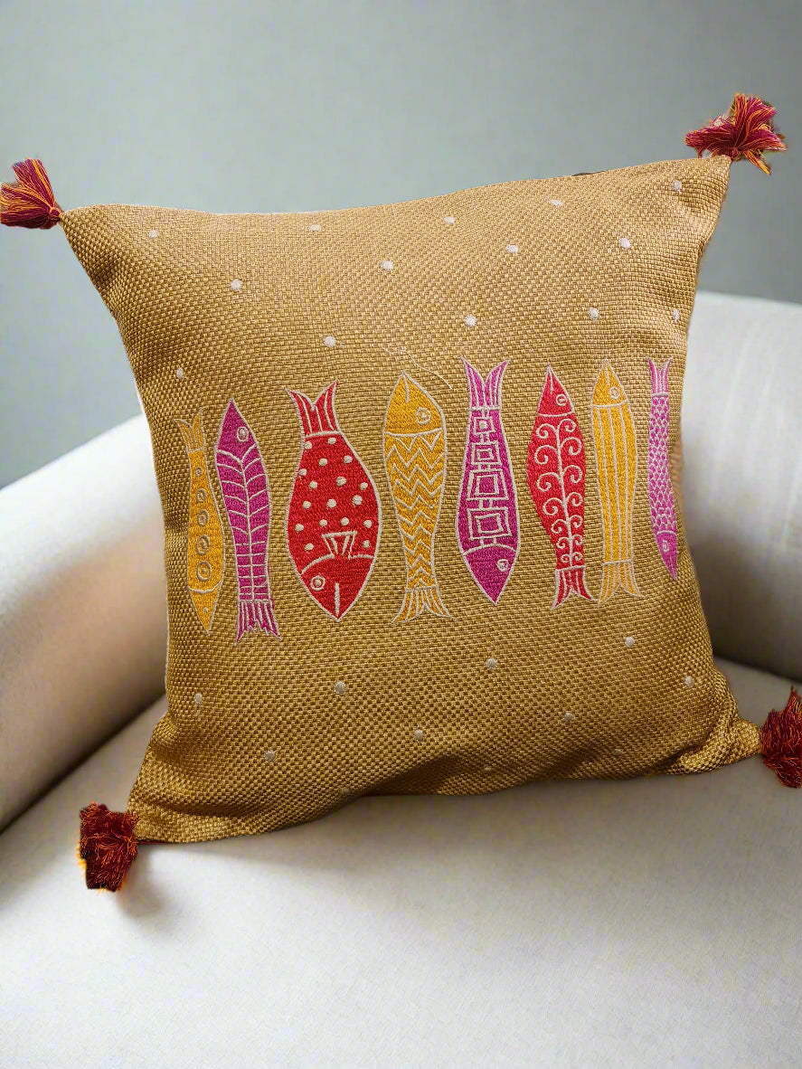 Cushion Cover With Fish Embro
