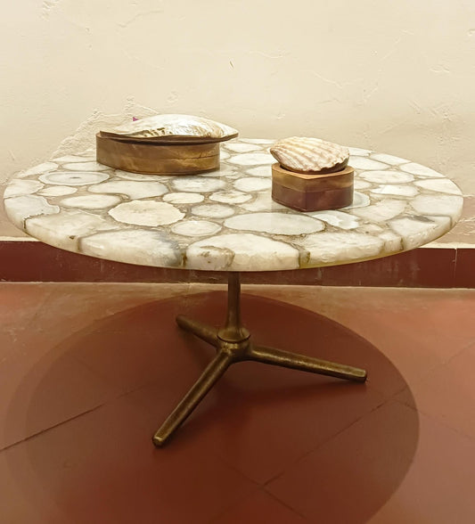 TABLE AGATE TOP W/ANTIK BRASS STAND
