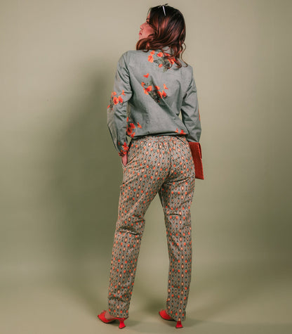 Sage Green & Orange Printed Shirt & Pant Set