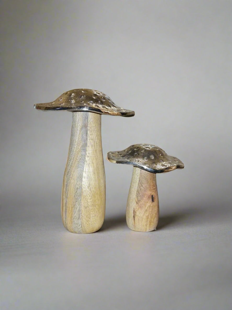 Wooden & Silver Mushroom Décor