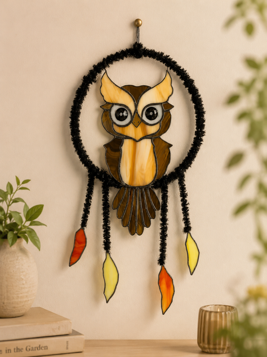 Owl Dreamcatcher Stained Glass Wall Hanging