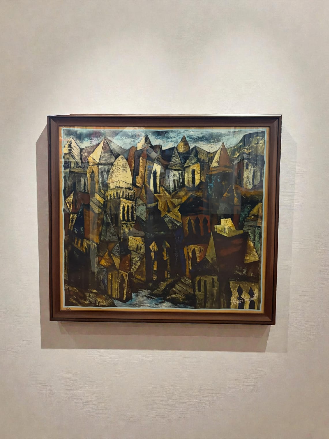 CITYSCAPE WITH BROWN FRAME
