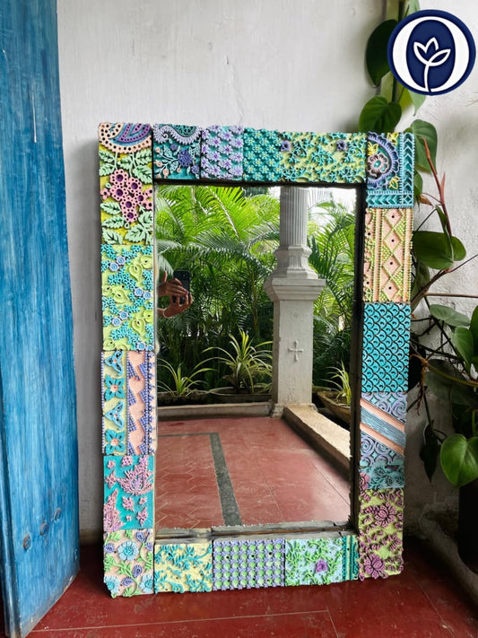 Mirror With Carving Design Hand Painted