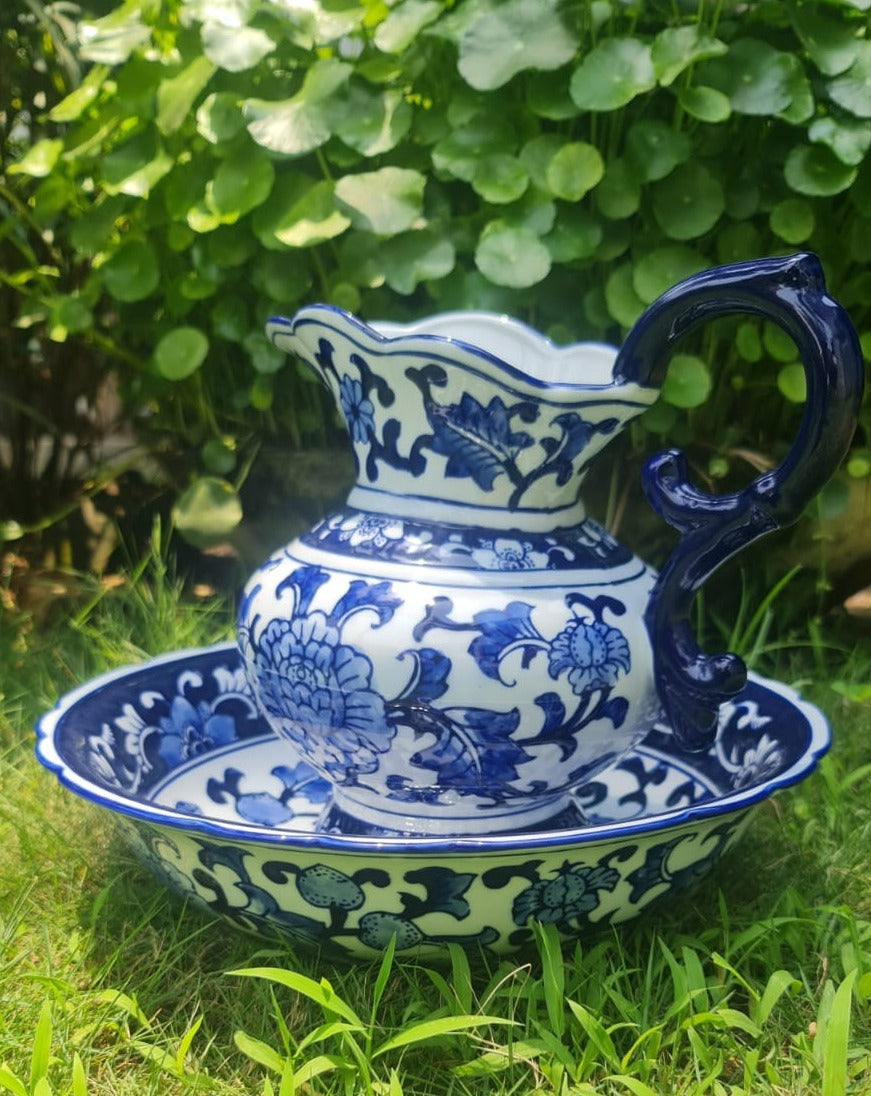 Blue Pottery Basin And Jug