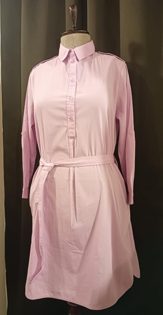 Cotton Shirt Dress-Rollup Sleeves