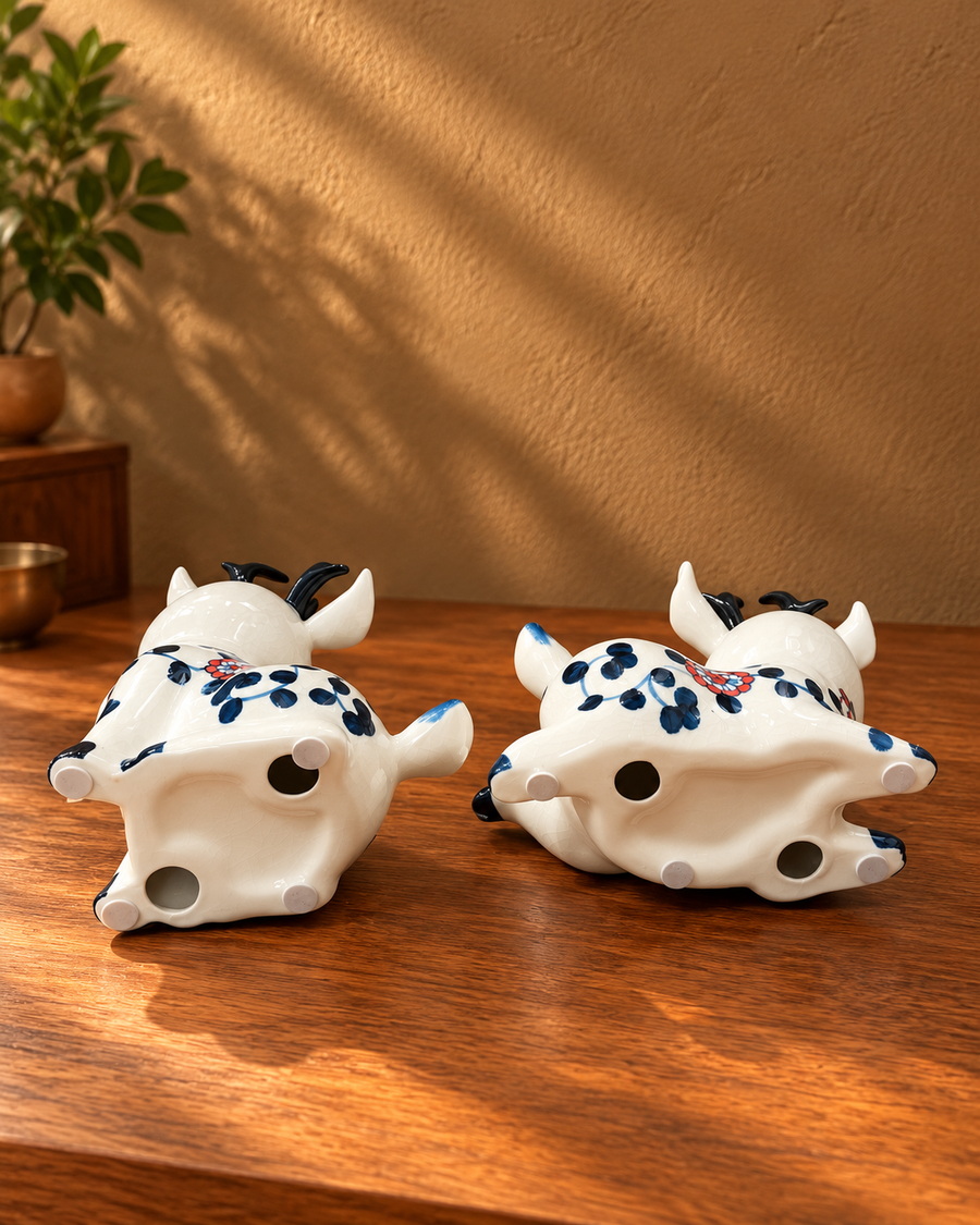Whimsy & Chubby Ceramic Reindeer Pair With Floral Detail