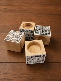 Floral Mandala Carved Wooden tealight Holder