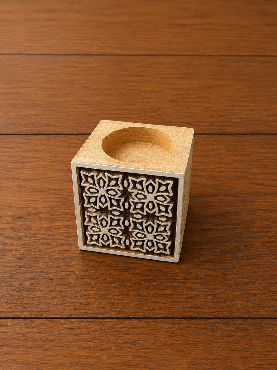 Floral Mandala Carved Wooden tealight Holder
