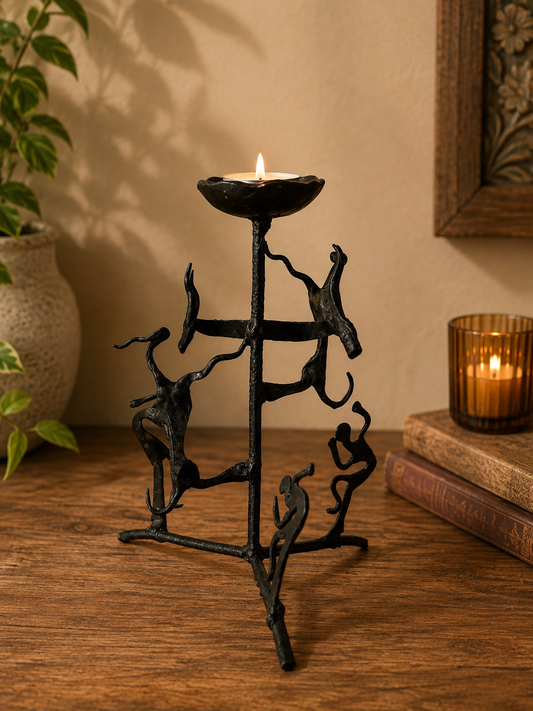 Rustic Tribal Design Black Metal Tealight holder