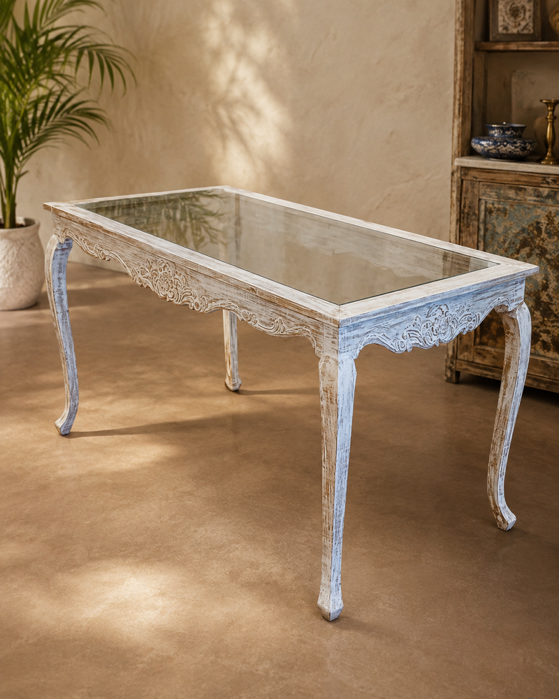 Antique Glass Top Dining Table