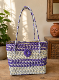 Azure Bloom Handwoven Tote Bag ( Big)