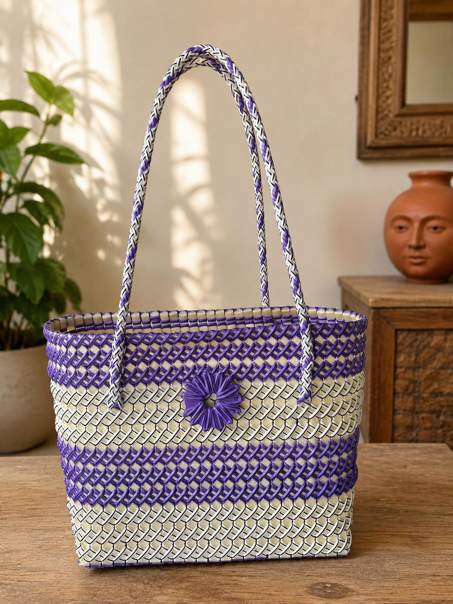 Azure Bloom Handwoven Tote Bag ( Big)