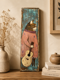 The Guitarist Cat – Hand-Painted Wood Art