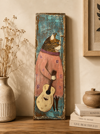 The Guitarist Cat – Hand-Painted Wood Art