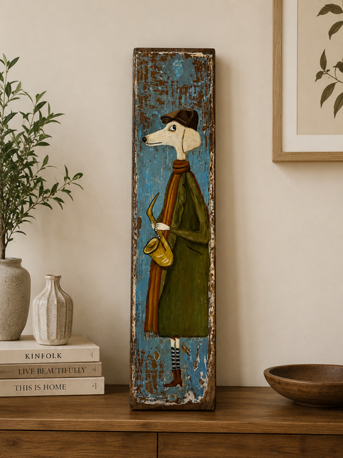 Jazz Hound – Hand-Painted Wooden Art
