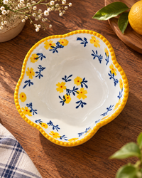 Yellow Rim Floral Dessert Bowl
