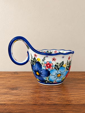 Blue Floral Garden Ceramic Loop Mug | Soup Mug