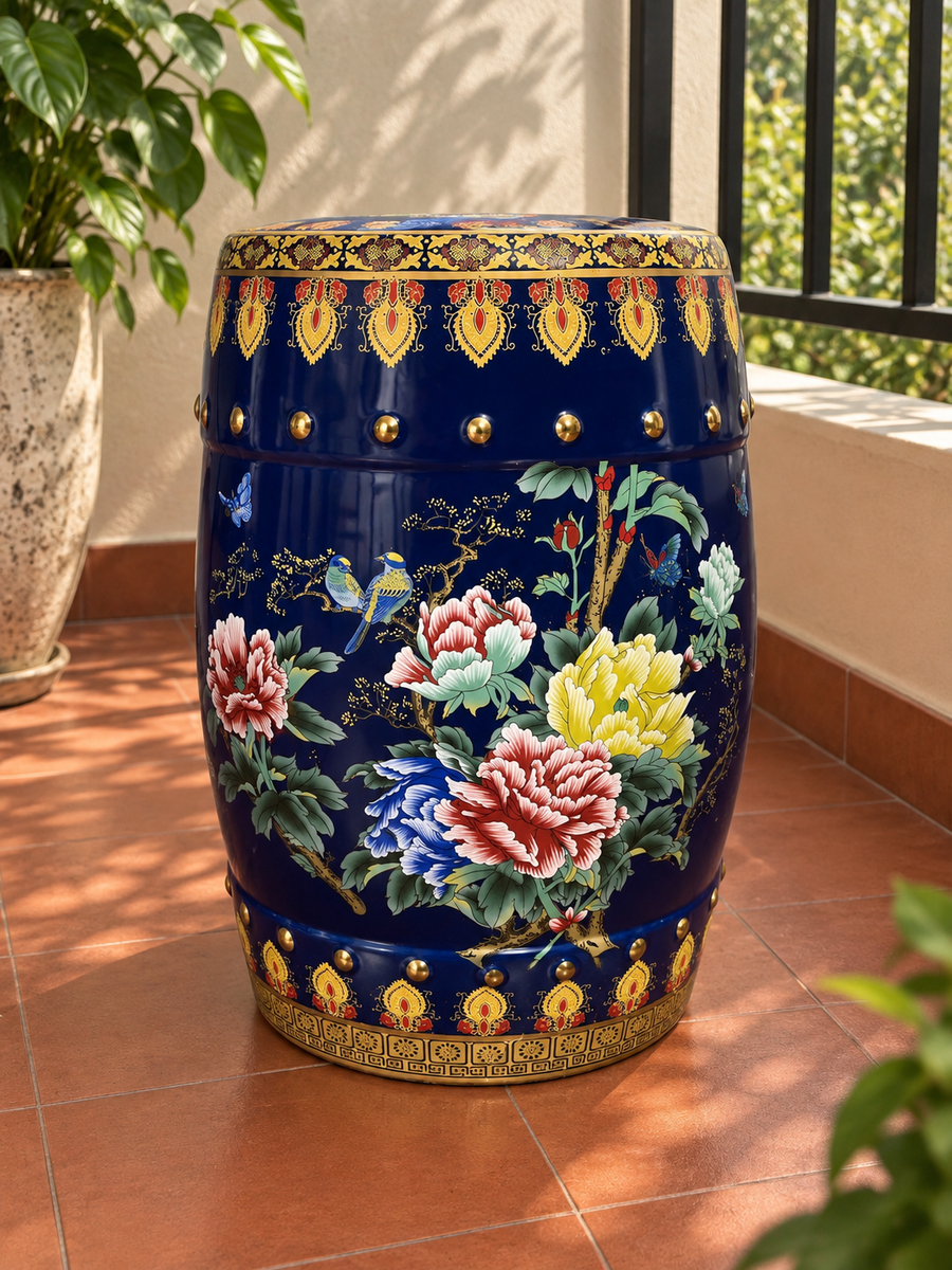 Royal Blue Floral Ceramic Garden Stool