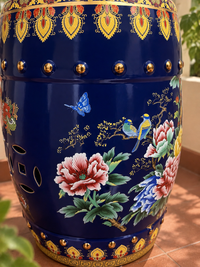 Royal Blue Floral Ceramic Garden Stool
