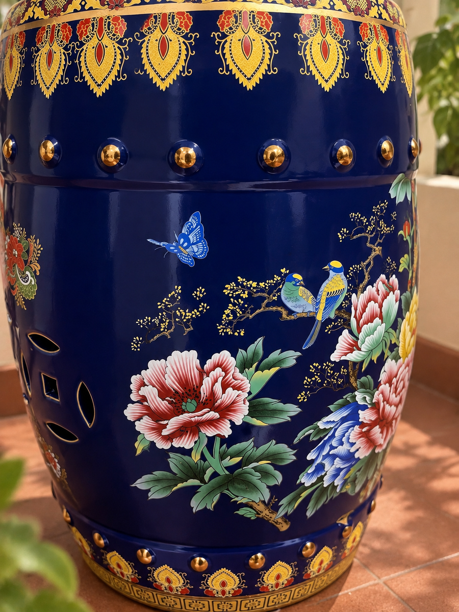 Royal Blue Floral Ceramic Garden Stool