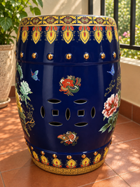 Royal Blue Floral Ceramic Garden Stool